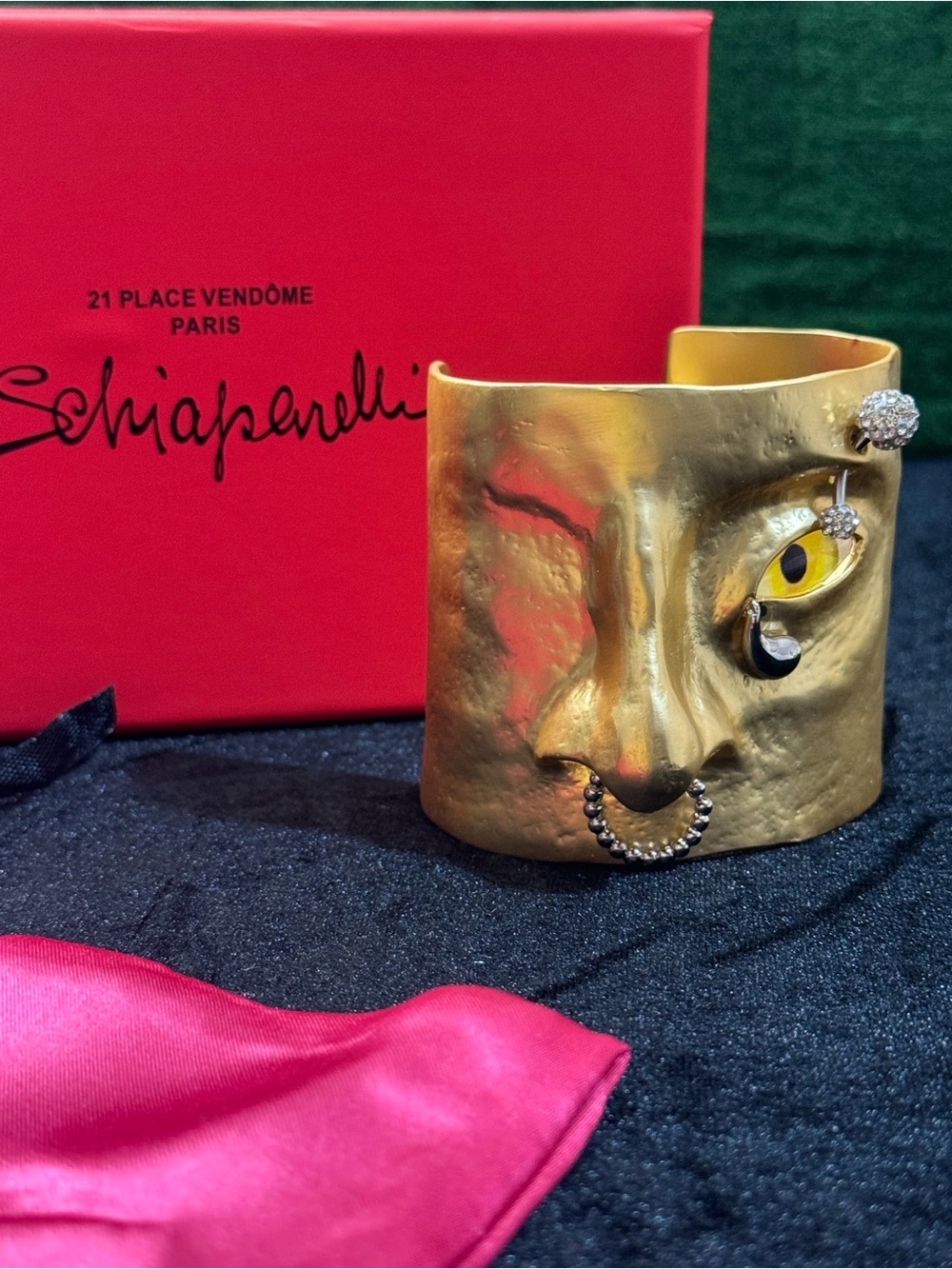 Schiaparelli Gold Sculpted Face Cuff Bracelet - Gold